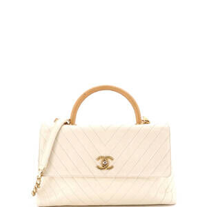 Chanel Medium Coco Top Handle Bag Chevron Calfskin with Lizard Embossed Leather